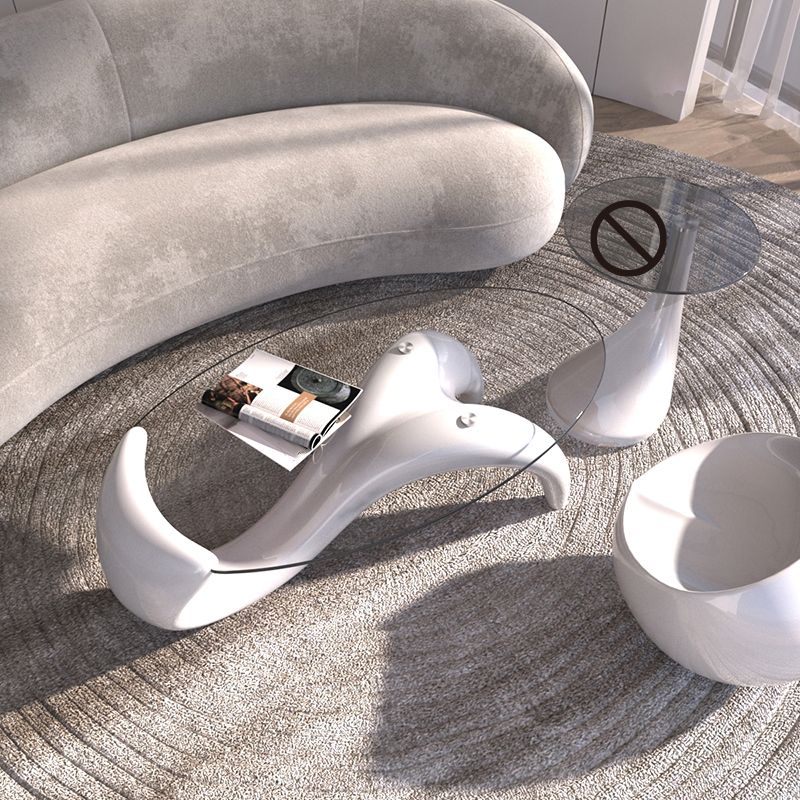 15.7"H Abstract Base Transparent Glass Round Table Top Coffee Table