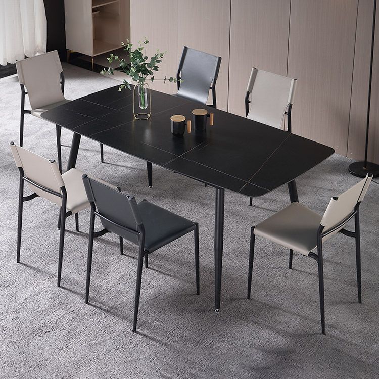 Modern Black 1/4/5/7 Pieces Dining Set Rectangle Legs Stone Indoor Dinette Set