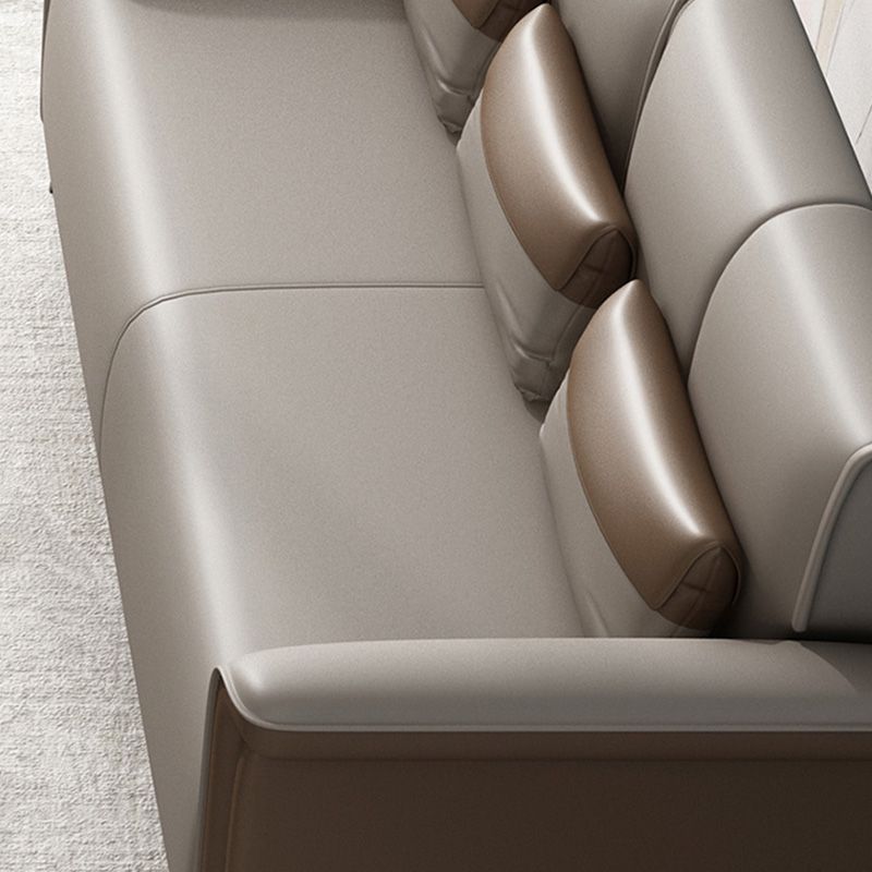 Faux Leather Flared Arm Sofa Contemporary Sofa with Cushions