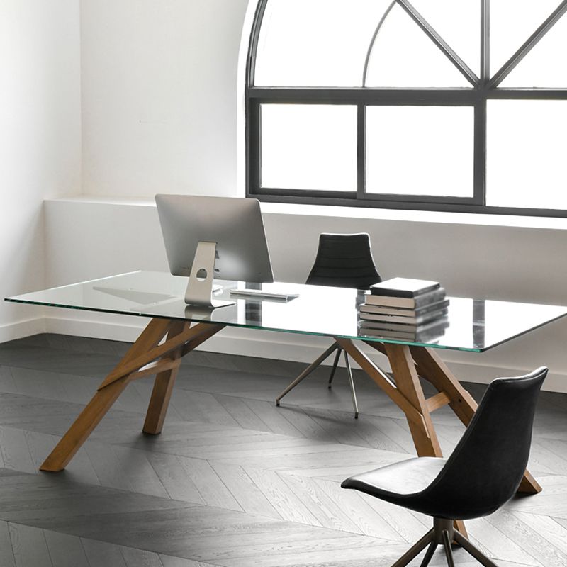 Rectangle Glass Transparent Dining Table Simplicity 4 Legs Table for Dining Room