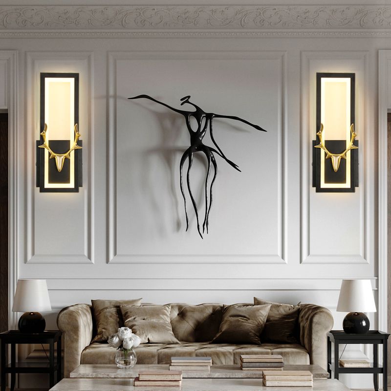 Lampada da parete per salotto in metallo Nordico in metallo a muro di cervo con tonalità rettangolare