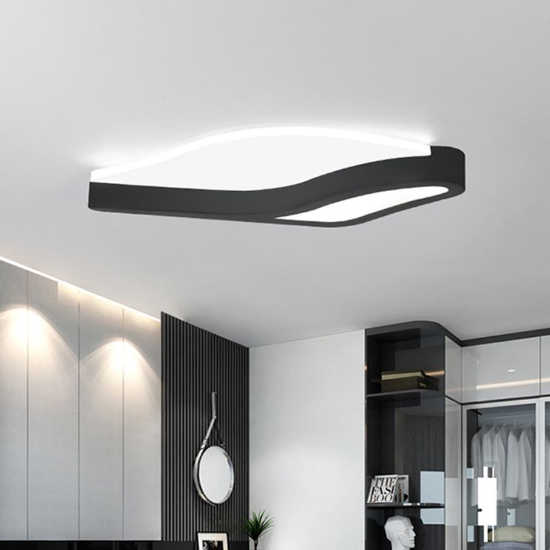 Black Wave Flush Mount Light Minimalist LED Acrylic Close to Ceiling Lamp in Warm/White Light