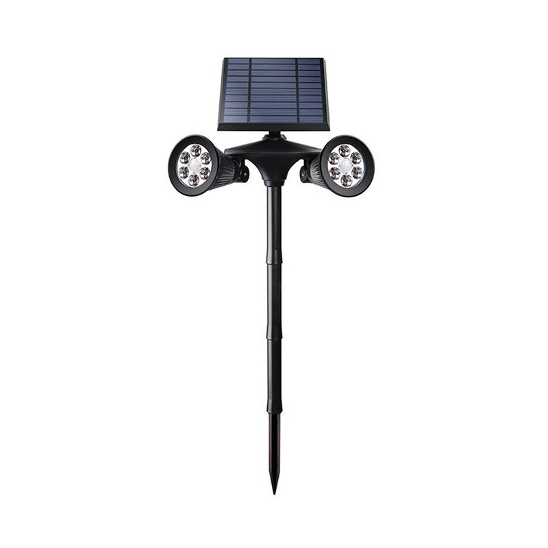 Modern 2-Head LED Stake Lamp Black Cone Solar Ground Spot Light with Metal Shade