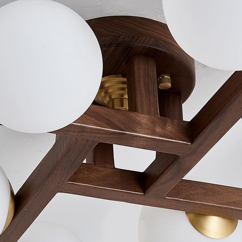 Modern Simple Ceiling Lamp Wooden Ball Shape Shade Ceiling Light for Living Room