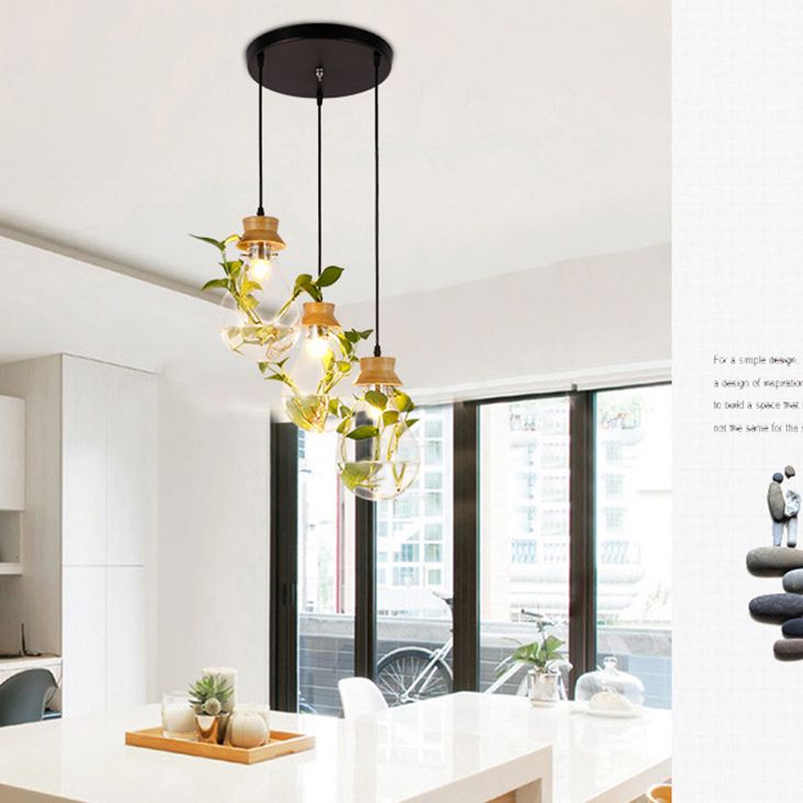 Contemporary Design Bulb Glass Shade Hanging Lamp Hydroponics Plant Drop Pendant for Coffee Shop