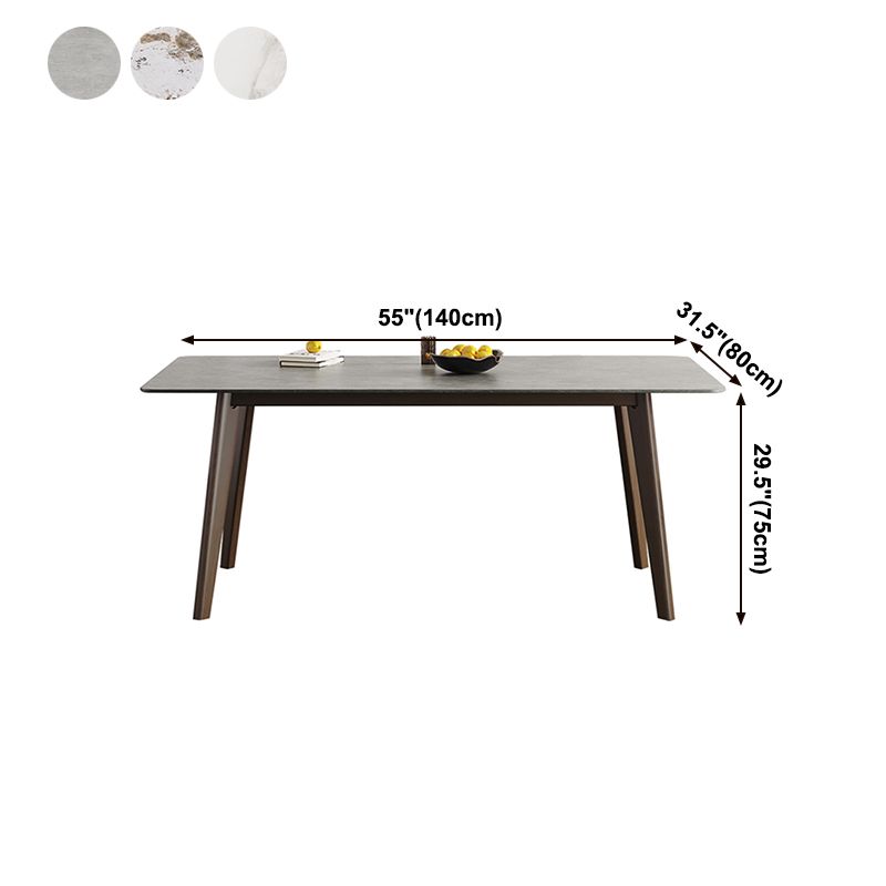 Mesa de comedor moderna de mediados de siglo, mesa de comedor rectangular de piedra sinterizada con base de madera