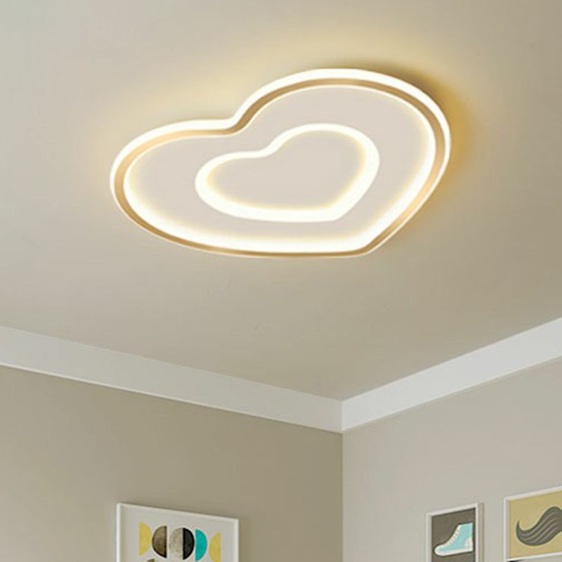 Gold Love Heart Ultrathin Flush Mount Simplicity Acrylic LED Ceiling Light Fixture for Bedroom