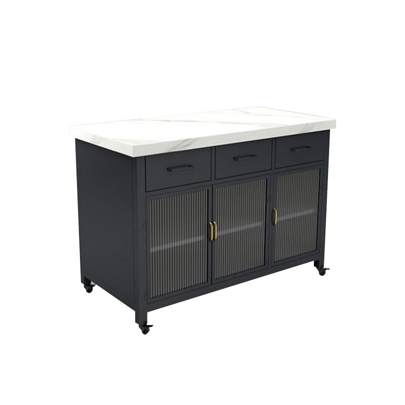 Modern Faux Marble Rectangle Kitchen Cart with Metal Base and Drawers