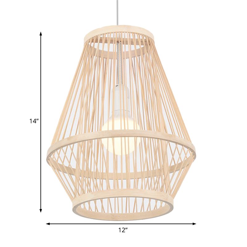 Modernist Hand-Worked Bamboo Hanging Lamp 1-Light Pendant Ceiling Light in Beige for Dining Room