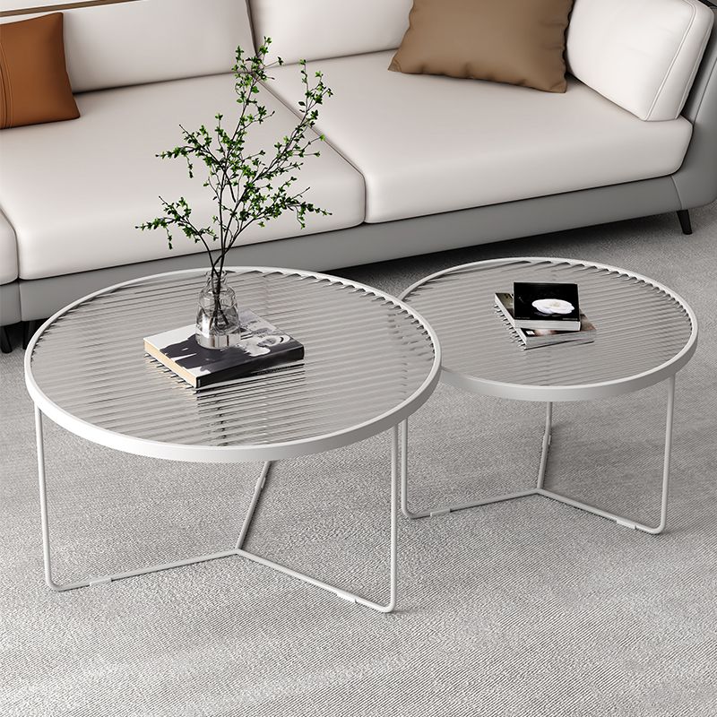 Modern Style Metal Frame Base Design Glass Round Table Top Coffee Table