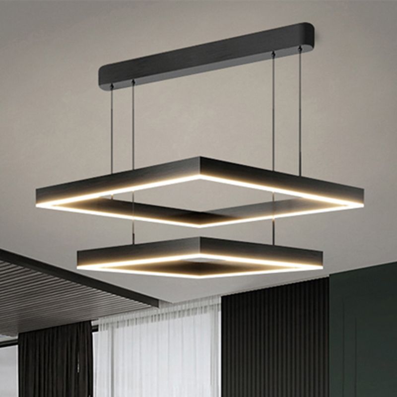 Modern Black Chandelier Multiple Squares Chandelier Lights Rectangular Metal Chandelier