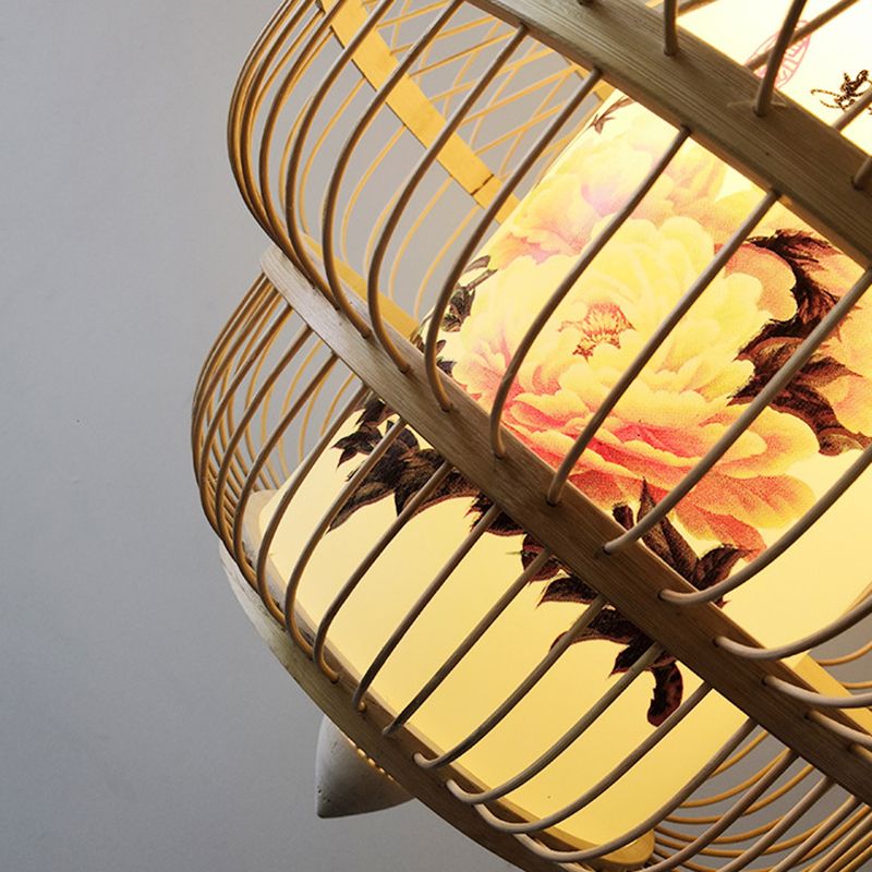 Asia Bamboo Hanging Ceiling Light 1-Light Spinning Top Ceiling Pendant Light