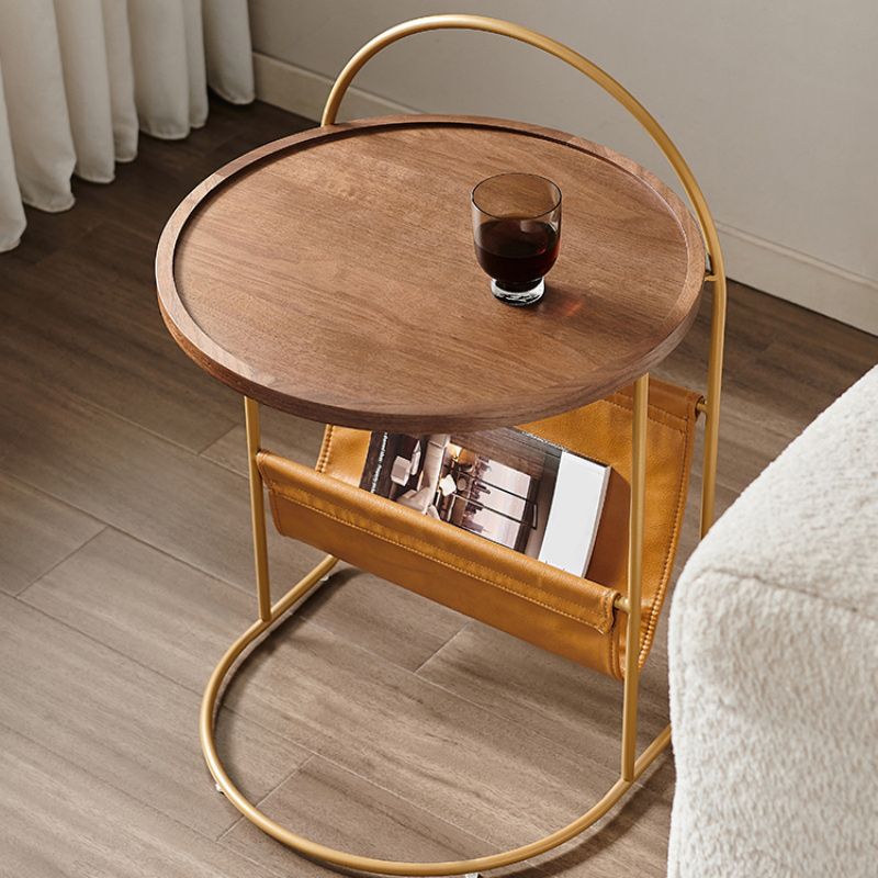 Brone Tray Top Corner Table Solid Wood Side Table with Storage