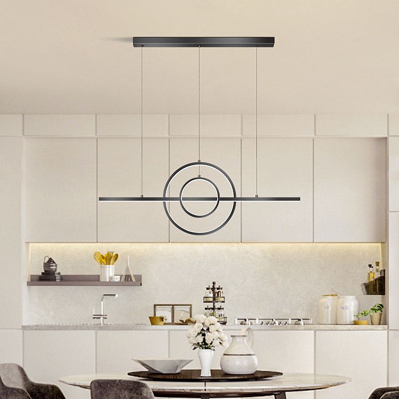 Linear Shape Island Lighting Ideas Modern Style Metal 3 Light Island Pendants in Black