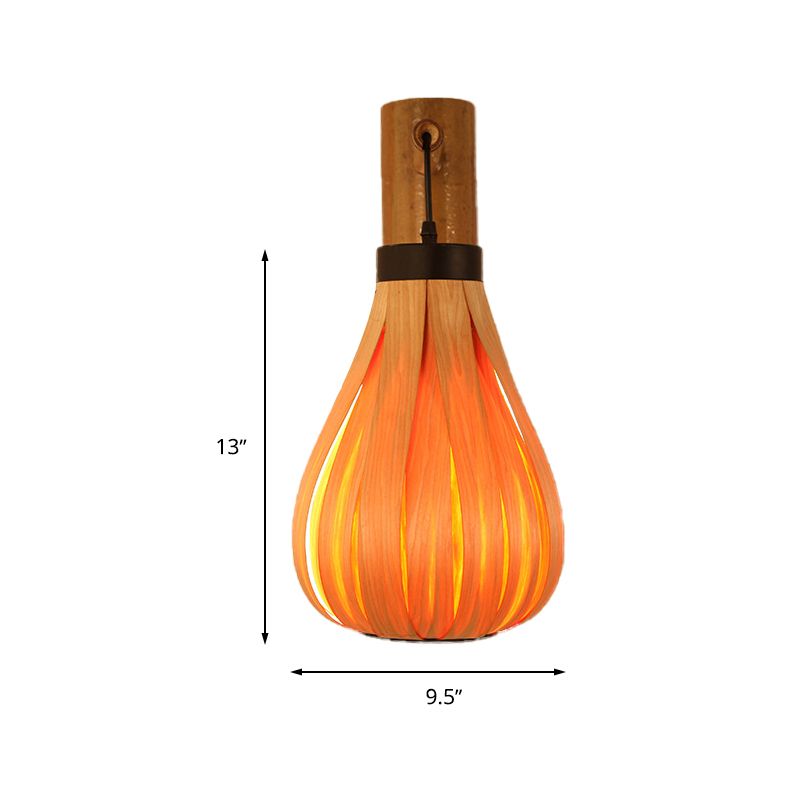 Yellow Teardrop Shade Wall Mounted Lamp Modernist 1 Light Wood Veneer Wall Sconce for Foyer