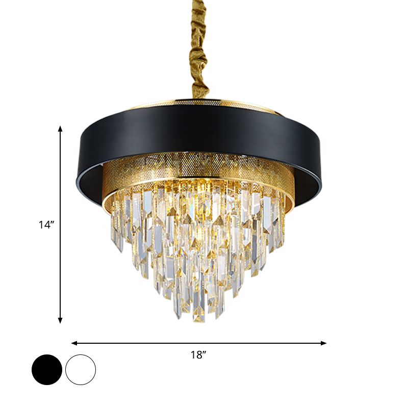 5 hoofden taps toelopend plafond kroonluchter traditionele zwart/witte afwerking heldere kristalprisma's hanger met goud gaas