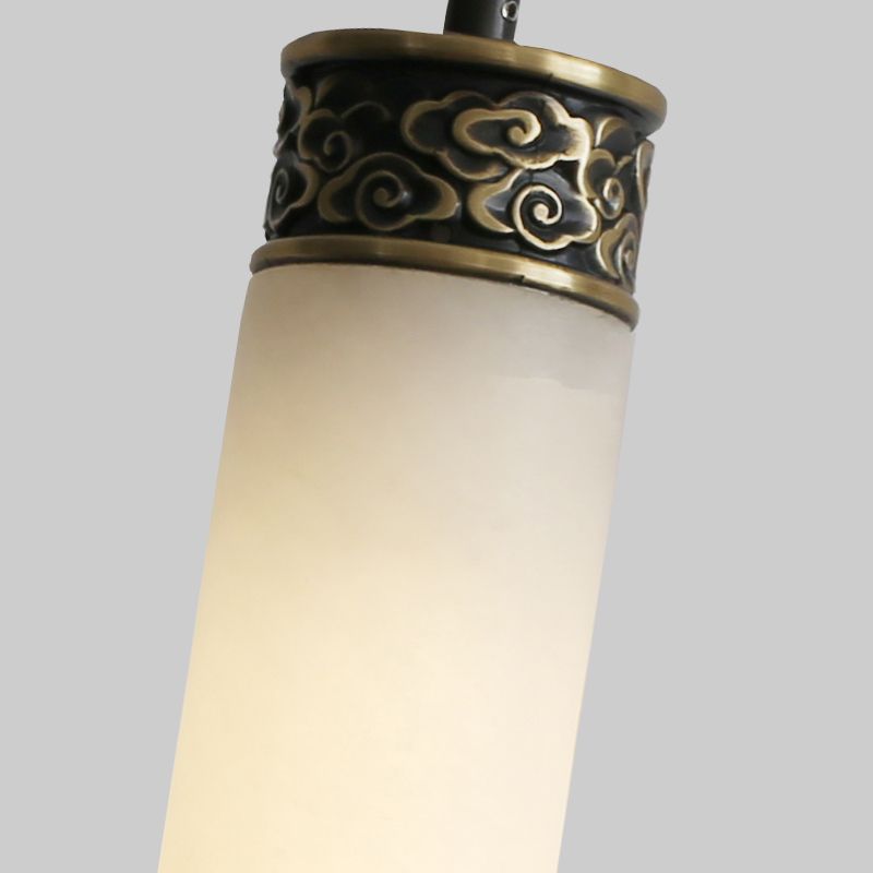 Cylinder Hanging Light Fixture Modern 1-Light White Suspension Lamp with Stone Shade