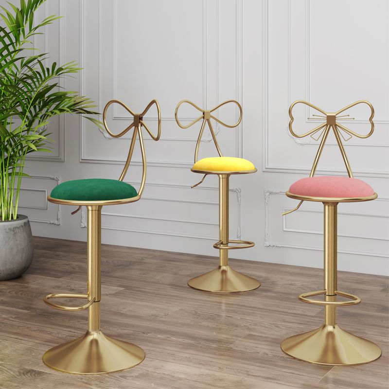 Glam Liftable Backrest Counter Stool Iron Kitchen Bar Stool with Velvet Cushion and Pedal