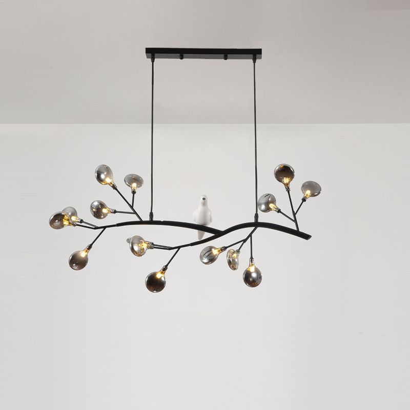 Branch Dining Room Island Pendant Light Acrylic LED Contemporary Hanging Lamp Kit with Bird Decoration