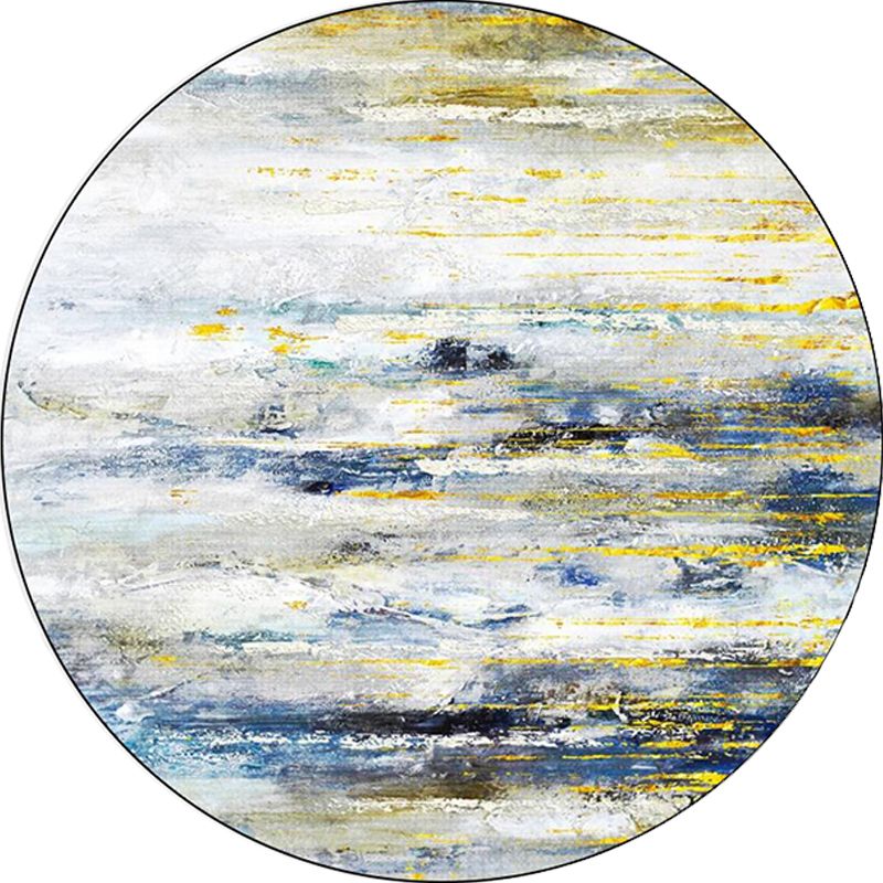 Modern Living Room Rug in Blue and Yellow Abstract Painting Print Rug Polyester Stain-Resistant Area Rug