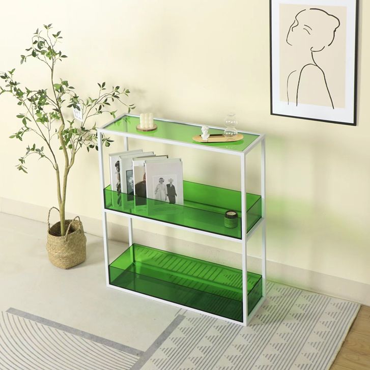 Open Scandinavian Etagere Bookshelf with White Iron Frame Acrylic Shelf