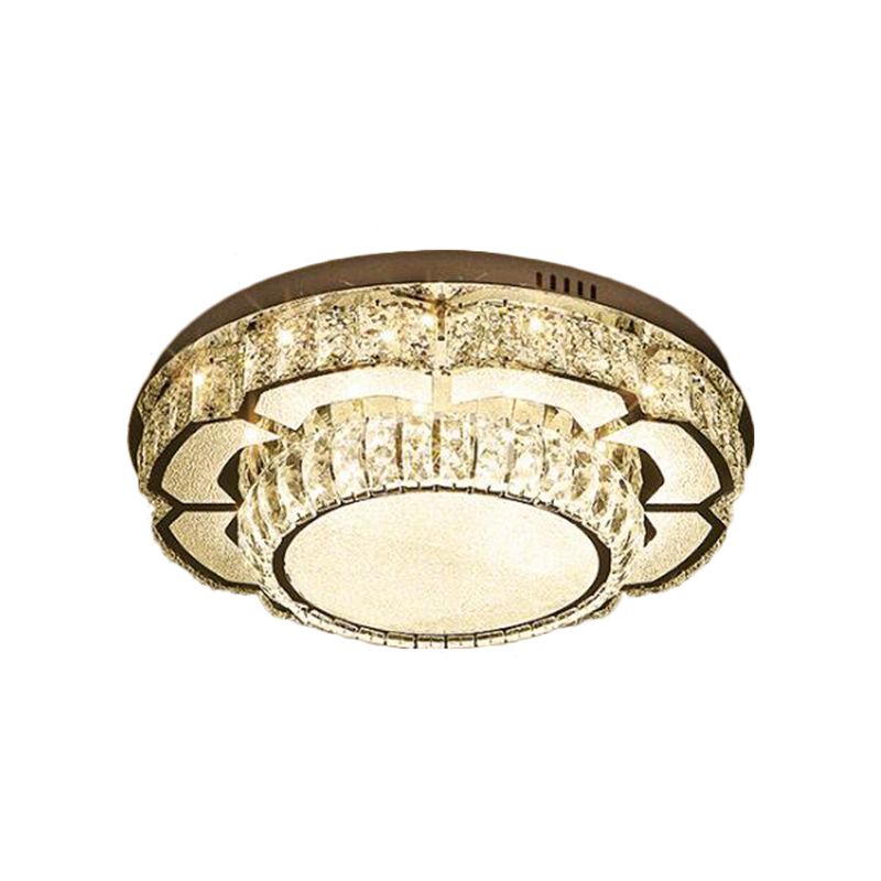 Contemporary LED Ceiling Lamp with Crystal Block Shade Chrome Round/Square Flushmount Lighting