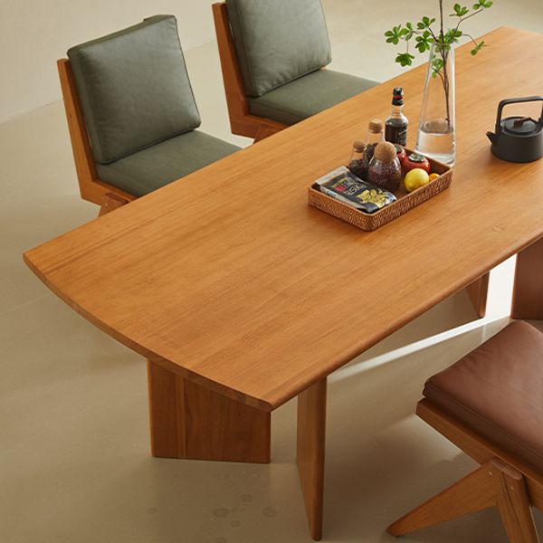 Modern Double Pedestal Table Rectangle Solid Wood Dining Room Table in Natural