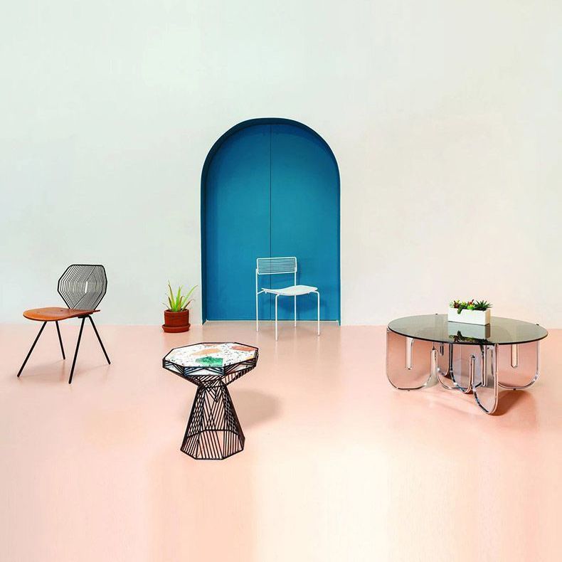 Round Glass Top Coffee Table with Cross Acrylic Base Cocktail Table