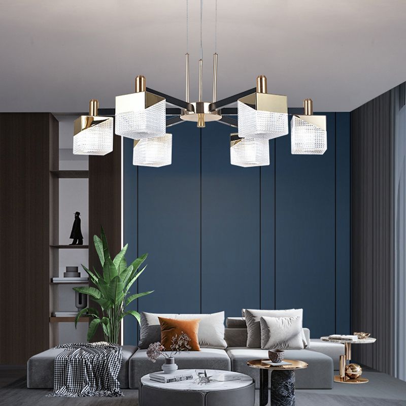 Square Chandelier Postmodern Metal LED Suspension Light Fixture