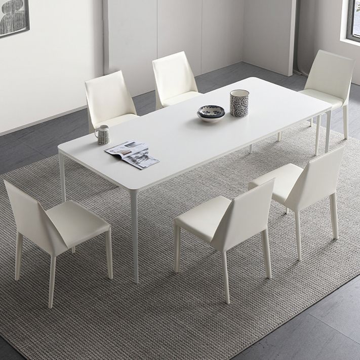 Rectangle Dining Table White Stone Top Table with 4 Legs Base