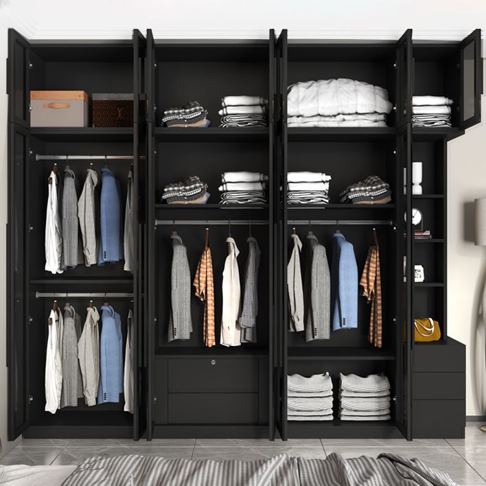 Glass Black Storage Cabinet for Home Contemporary Indoor Cabinet with Hinged Door