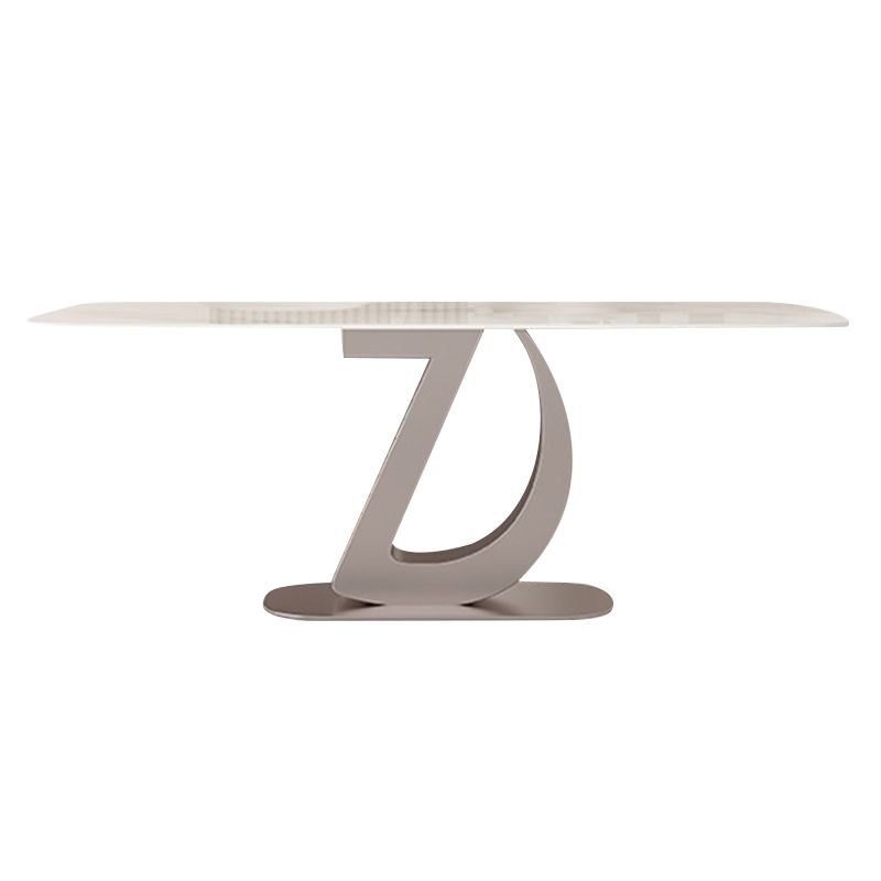 Glam Dinner Table Rectangle Stone Dining Room Table in White