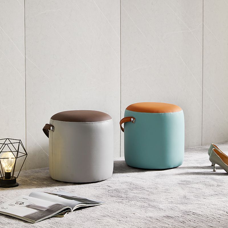 Creative Round Footstool Ottoman Patchwork Color Block Leather Ottoman