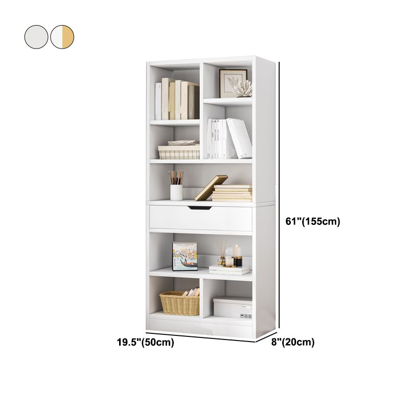 Manufactured Wood Standard Bookshelf Vertical Open Bookcase with Drawer