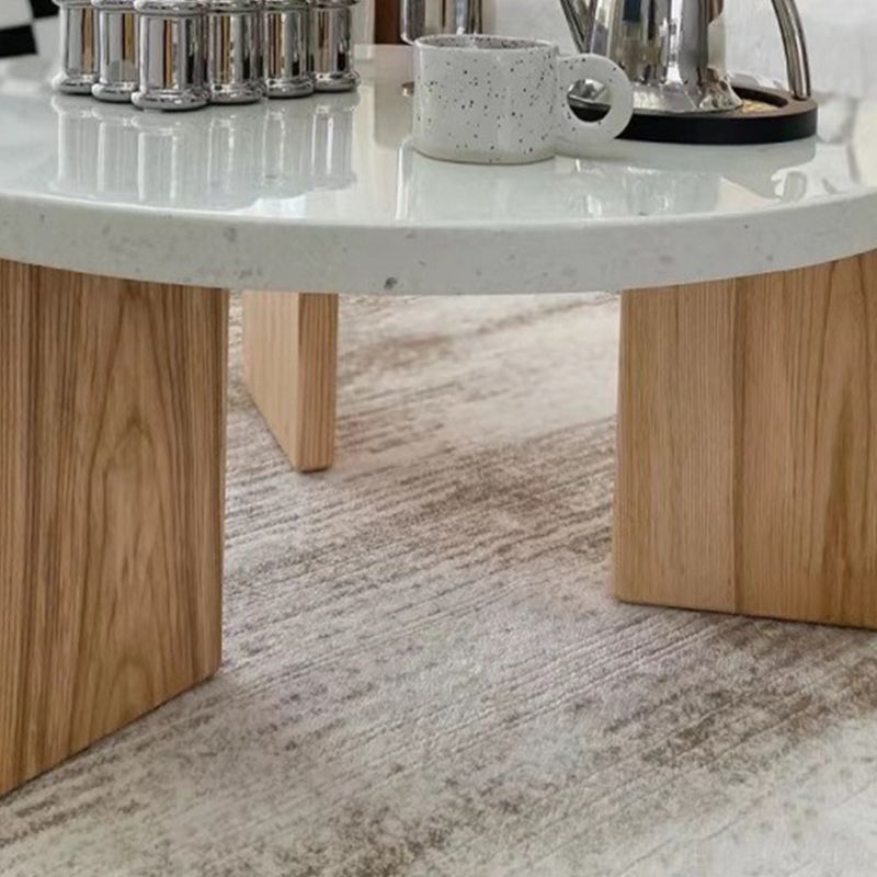 Stone and Solid Wood Coffee or End Table Contemporary Coffee Table in Beige