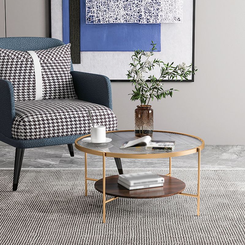 Round with Wood Accents Coffee Table Nordic Clear Glass Top Cocktail Table