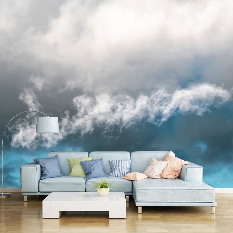 White Cloud and Blue Sky Scene Wall Decor Stain Proof Wall Mural for Living Room