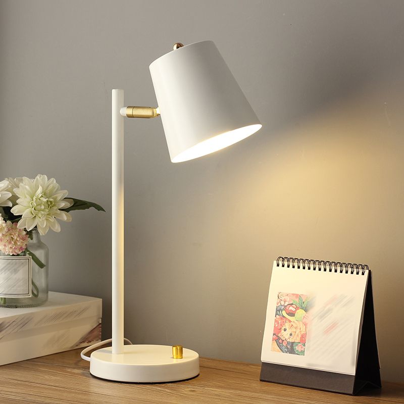 Macaroon Style Night Table Lamps Barrel 1-Light Bedroom Nightstand Lights with Metal Shade