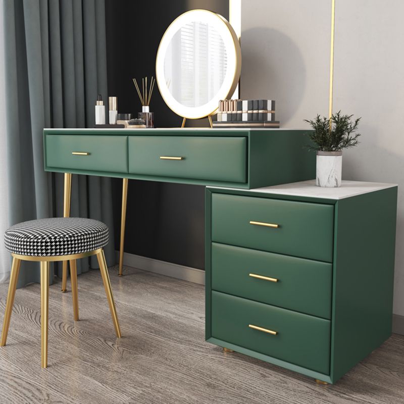 Genuine Leather Vanity Table in Green Luxurious Stone Top Makeup Desk