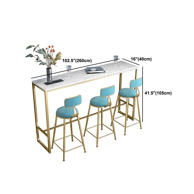 Rectangle Marble Top Bistro Table Modern Pub Table with Metal Trestle