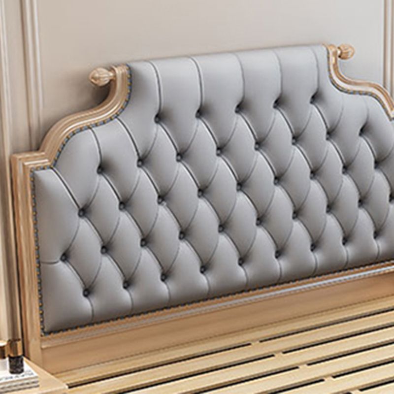 Glam wood Bed Frame Tufted Faux Leather Standard Bed with Headboard