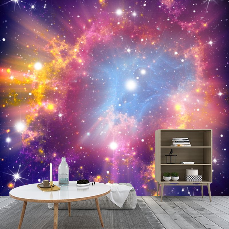 Large Nordic Wall Covering in Pink Gleaming Nebula Wall Mural Decal, Made to Measure