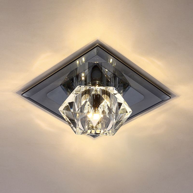 Crystal Gem Shaped Flush Ceiling Light Simple LED Black Flushmount for Passageway