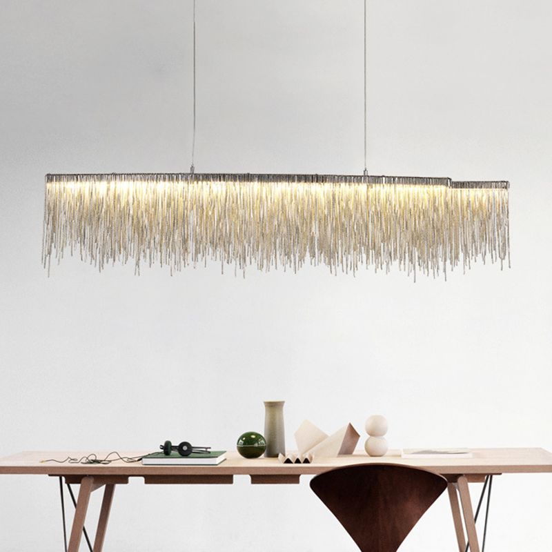 Tassel Chain LED Pendant Light Post-Modern Metallic Dining Room Hanging Island Light in Silver