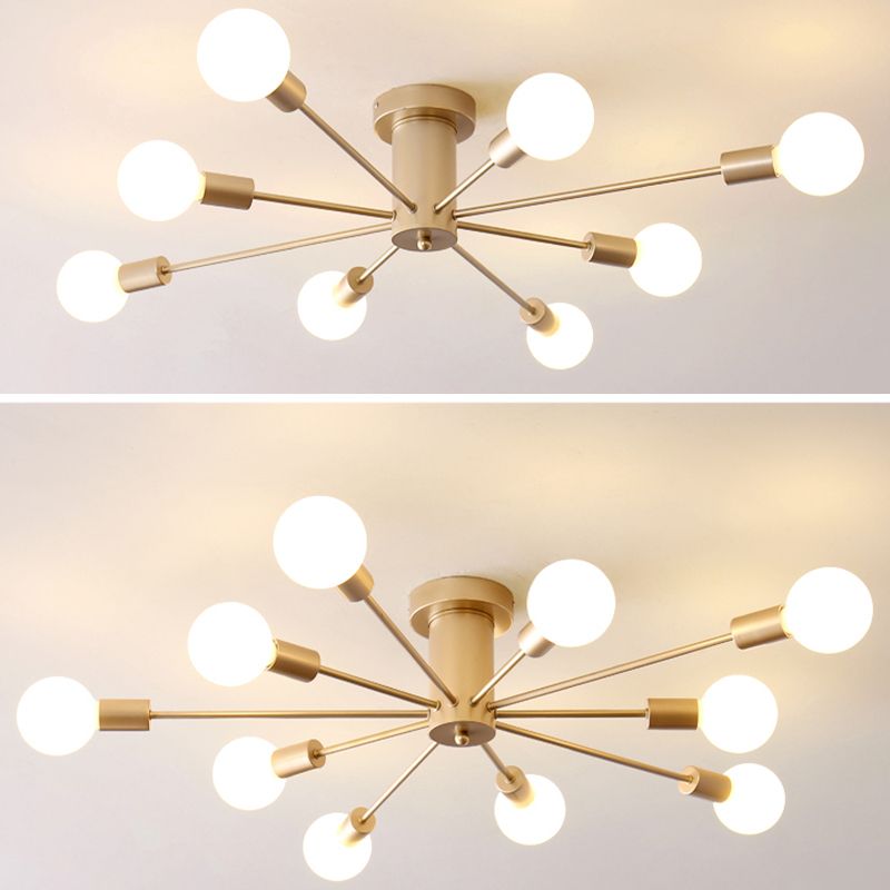 Multi Light Semi Flush Light Industrial Sputnik Metal Ceiling Lamp for Bedroom