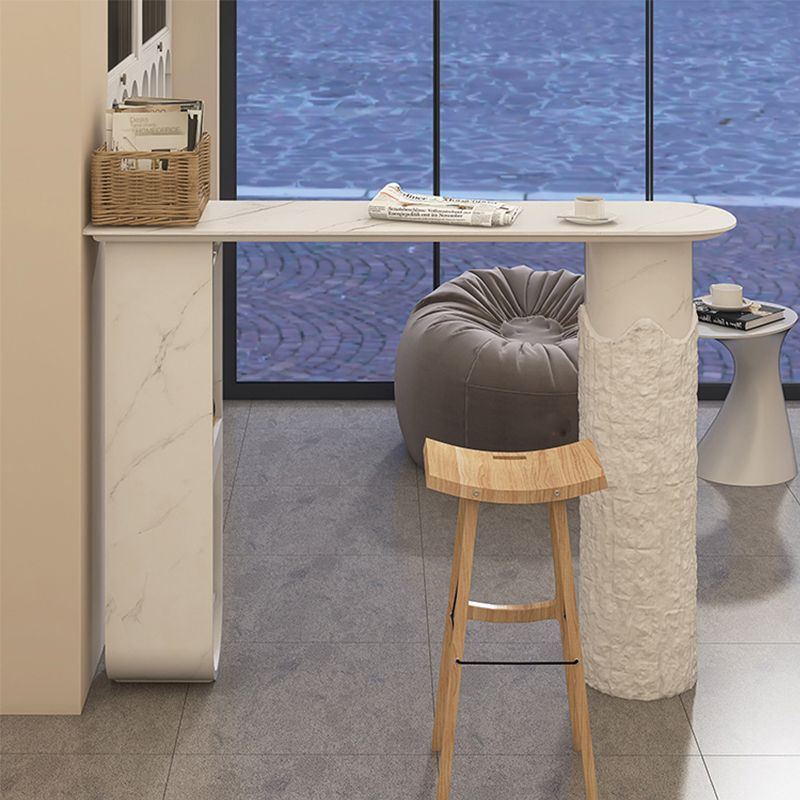 Modern Sintered Stone Bar Table White Specialty Bistro Table with Shelves