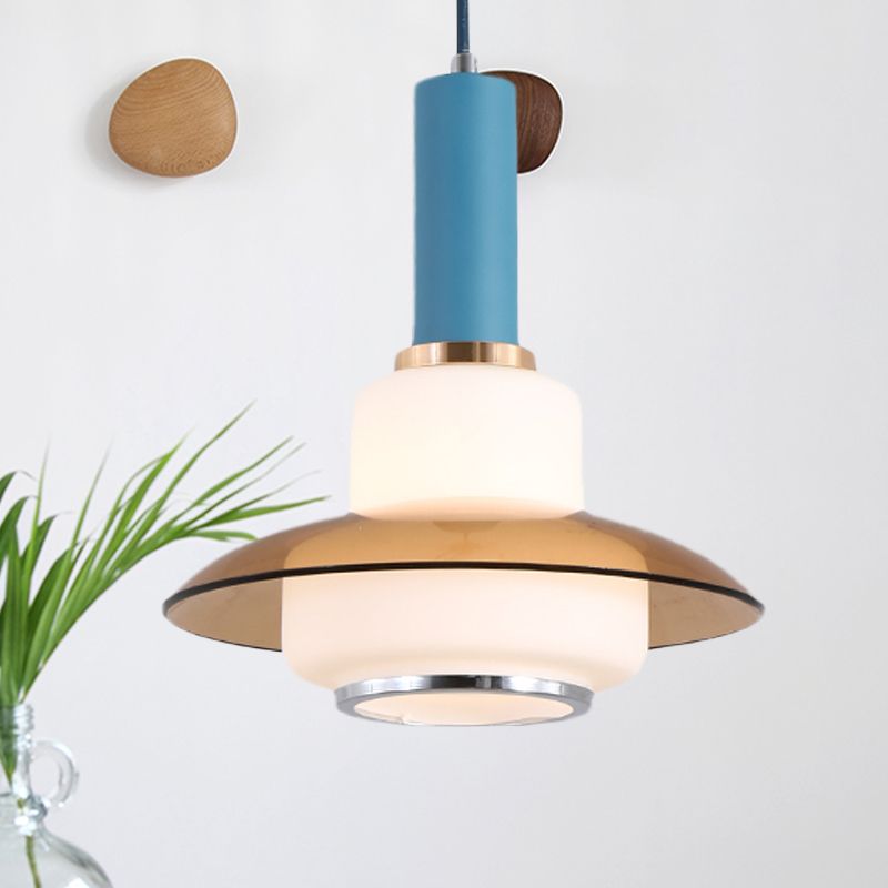 Macaron Gourd Pendant Lighting Opal Glass 1 Head Dining Room Ceiling Suspension Lamp in Pink/Light Blue/Gold