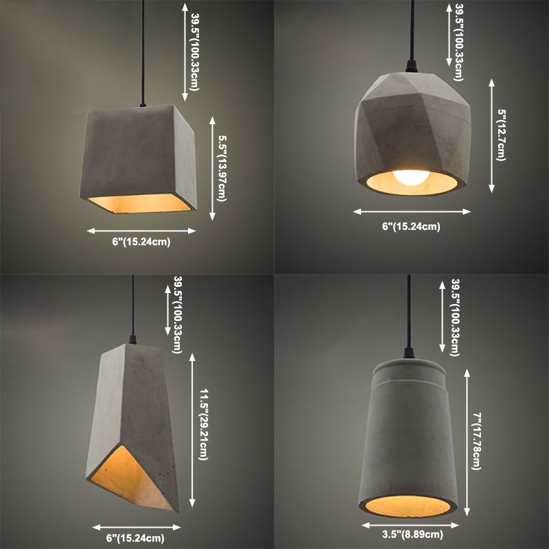 Ciment 1-Light suspendu lampe, éclairage pendentif gris gris minimaliste pour salle à manger du salon