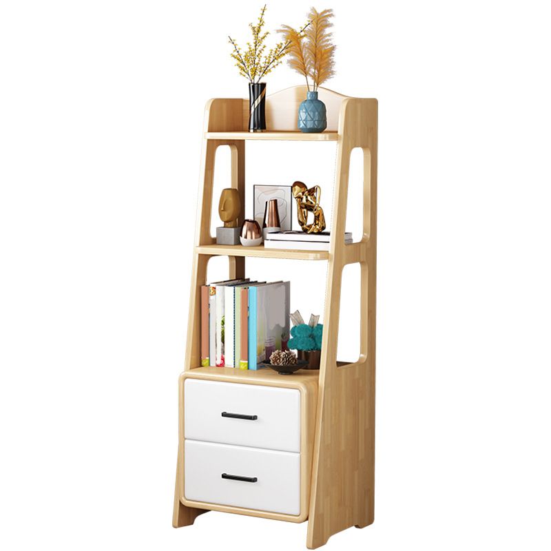 Ladder Bookshelf Modern Wood Bookcase with Drawer Storage 47" H X 14" W
