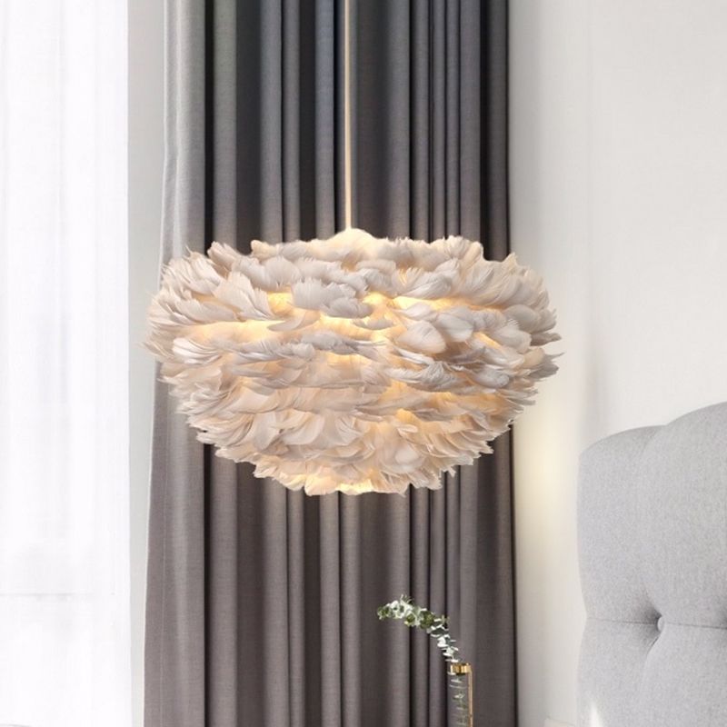 Shaded Bedroom Chandelier Light Fixture Feather Simplistic Ceiling Pendant Light